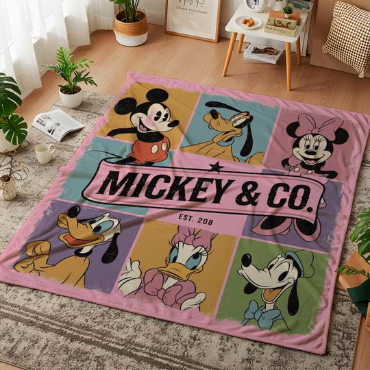 Mickey & Co. EST. 208 Blanket, Mickey, Minnie, Pluto, Donald And Daisy Disney Characters Throw for Kids Room Decor Gift