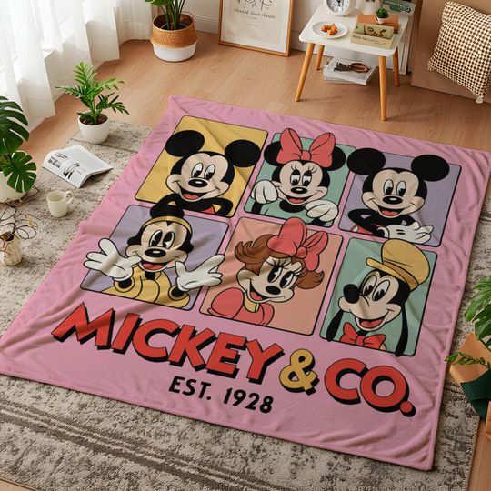 Disney Mickey & Co. Blanket, Mickey, Minnie And Pluto Best Friends Throw, Retro Disney Wall Tapestry, Kids Room Decor Gift