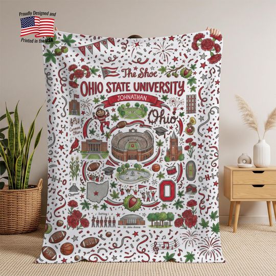Discover Personalized Ohio State Campus Culture Icons Blanket, Senior Alumni Graduation Gift, Custom Dorm Throw