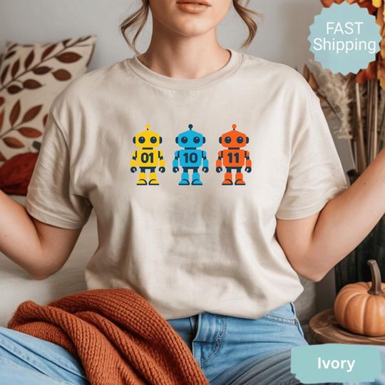 Discover Binary Robot 01 10 11 T-Shirt, Programmer Coding Geek Gift, Retro Binary Code Nerd Robot Graphic Tee