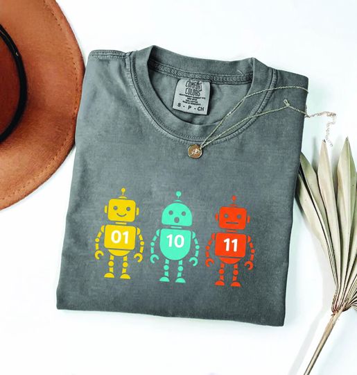 Discover Survivor Coding Graphic Tee | Computer Science Gift | Programming Robot 01 10 11 Shirt, Binary Code Geek | Funny Humor Gift for Developers