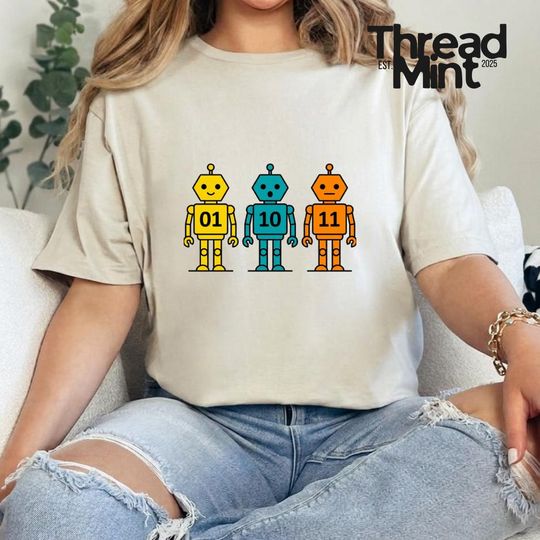 Discover Binary Robot 01 10 11 T-Shirt, Funny Programmer Gift, Coding Humor Graphic Tee