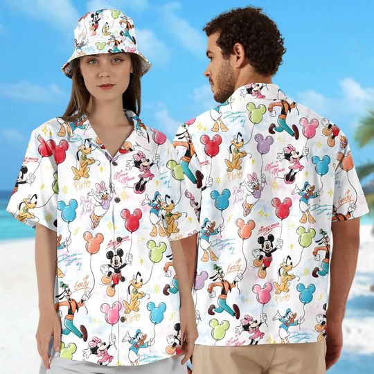 Discover Mickey and Friends Balloon Signatures Hawaiian Shirt, Mickey & Co Hawaiian Shirt, Disney Cruise Hawaii Shirt, Disneyland Summer Trip Shirt