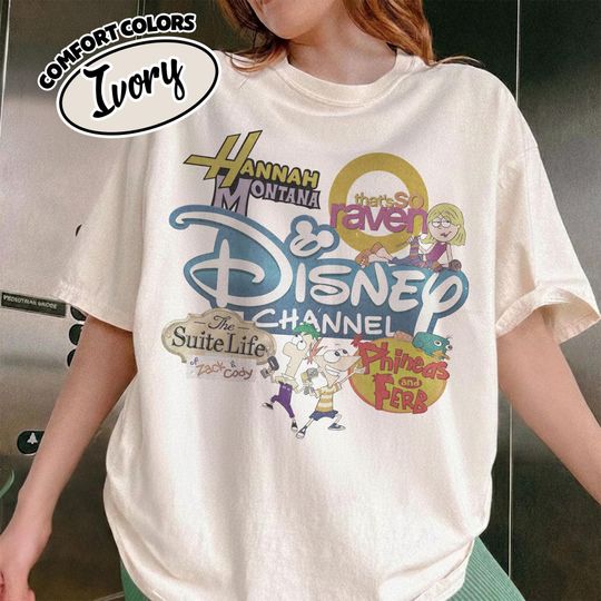 Disney Channel Cartoon Characters Shirt, Hannah Montana Lizzie McGuire, Hannah Montana Tee, High School Musical, Family Trip 2026 Tee
