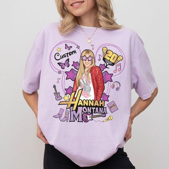 Discover Custom Hannah Montana 20 Years Anniversary Pop Star Disney T-Shirt, Disneyland Family Shirt, Disney Channel Movie The Other Side Of Me Tee