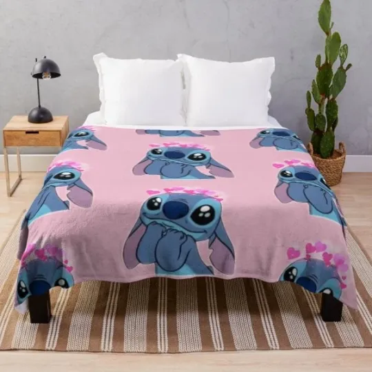 Discover Disney Cute Love Sick Stitch Fleece Blanket