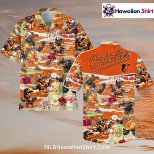 Discover Beach Scenes Collage Baltimore Baseball Team Orioless Hawaiian Shirt