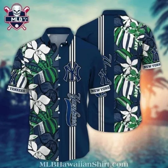Discover Leafy Elegance NY Baseball Team Yankeess Tropical Hawaiian Shirt