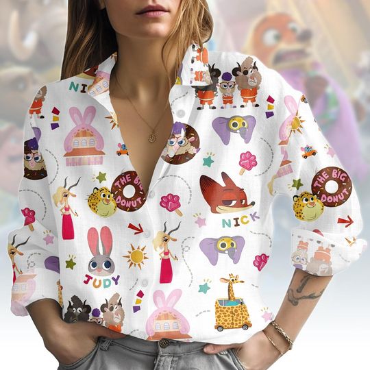 Discover Zootopia Blouse Shirt, Nick Wilde Button Shirt, Judy Hopps Blouse Top, Disney Trip Women Outfit, Cute Disney Shirt, Gift for Zootopia Fan
