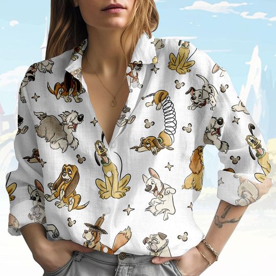 Discover Disney Dogs Blouse Shirt, Pluto Canine Button Women Shirt, Disney Cartoon Women Top, Women Blouse Top, Disneyland Shirt For Dog Lovers