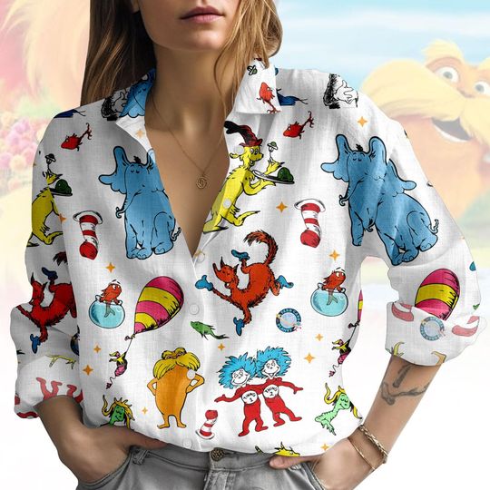 Discover Cartoon Pattern Blouse Shirt, Seuzz Characters Button Women Shirt, Cartoon Women Top, Women Blouse Top, Gift for Her