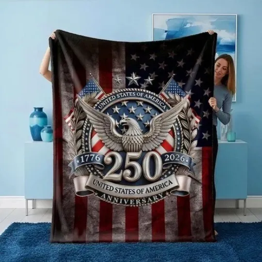 Discover 250 Years Memorial Blanket with Eagle, 250th Anniversary Blanket