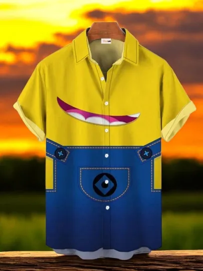 Discover Minions Cartoon Denim Hawaiian Costume for Adults and Kids