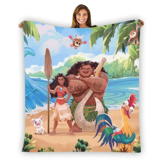 Best! Disney Princess Moana Warm Single-Side Printing Flannel Fleece Blanket