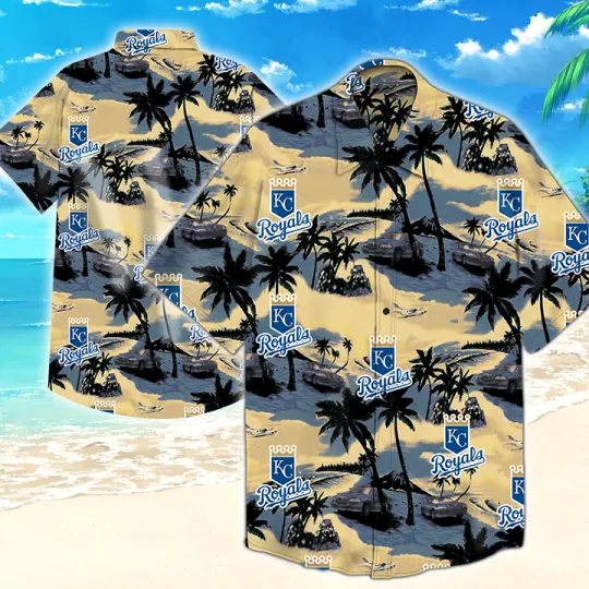 Discover Kansas City Baseball Team Royalss Hawaiian Button Down Full Size S-5XL