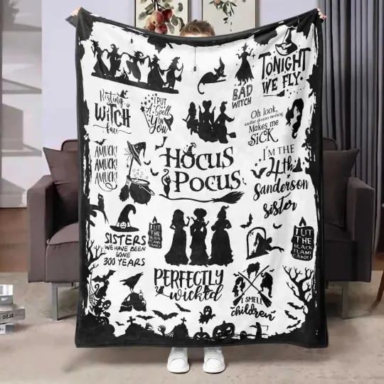 Discover Cute Halloween Witch Flannel Blanket Cozy Sofa Bed Throw