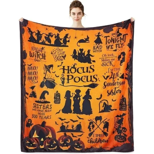 Discover Halloween Witch Theme Flannel Blanket Soft Sofa Bed Throw
