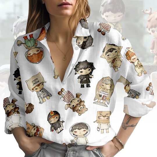 Discover Cute Chibi Blouse Shirt, Hirono Button Shirt, Kawaii Hirono Print Shirt, Women Blouse Top, Gift for Anime Fans