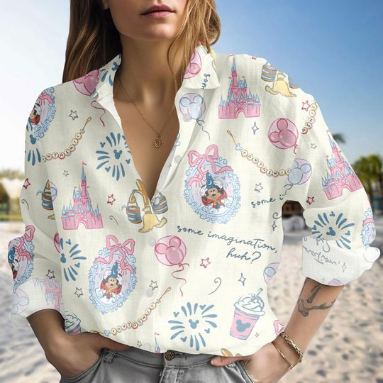 Discover Fantasy Castle Blouse Shirt, Magic Kingdom Button Women Shirt, Fairytale Women Top, Women Blouse Top, Gift for Disney Fan