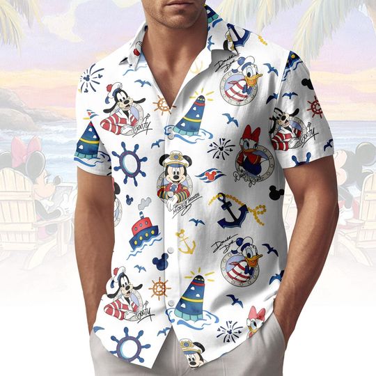 Discover Disney Hawaiian Shirt, Mickey Swim Shorts, Donald Duck Button Shirt, Goofy, Summer Outfit, Gift For Fans