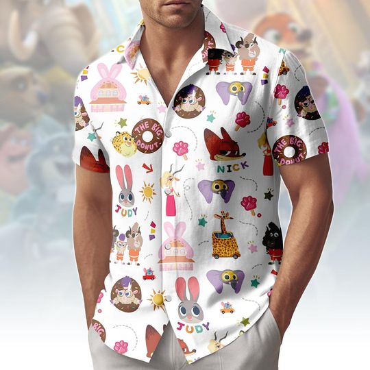 Discover Zootopia Hawaiian Shirt, Cartoon Button Shirt, Zootopia Men Shorts, Vacation Outfit, Gift For Fans