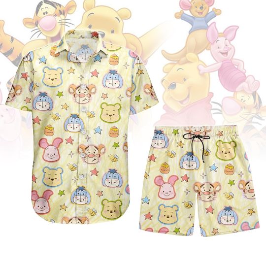 Disney Pooh Bear Hawaii Shirt, Pooh Tigger Eeyore Piglet Button Shirt, Disney Vacation Winnie the Pooh Outfit, Pooh Swimwear Gift