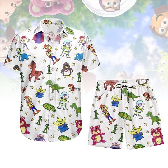 Disney Toy Story Hawaiian Shirt, Woody Buzz Lightyear Jessie Alien Lotso Button Shirt, Disney Trip Outfit, Toy Story Swim Shorts