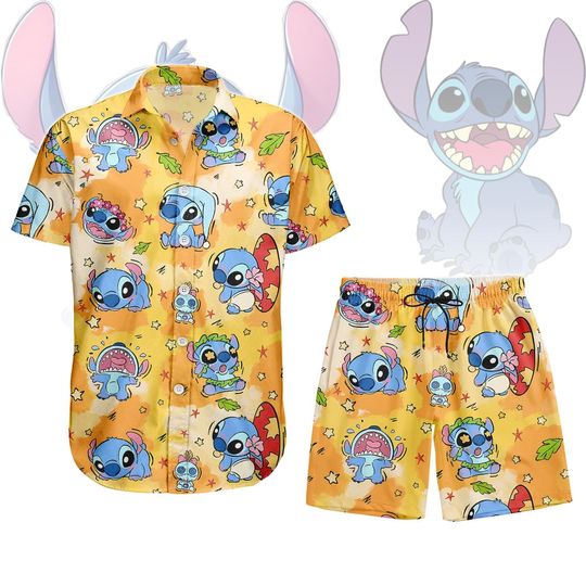 Discover Stitch Hawaiian Shirt, Disney Stitch Lilo Button Shirt, Stitch Swim Shorts, Beach Outfit, Disneyland Summer Vacation, Gift For Him