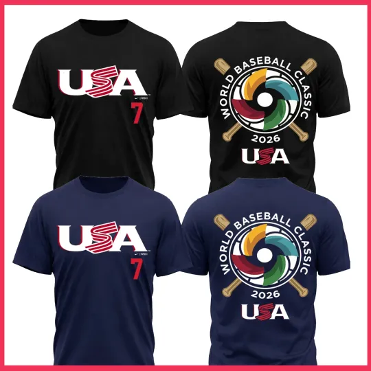 Discover Personalized Number USA Team World Baseball Classic 2026 T Shirt Size S - 3XL