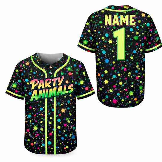 Personalized Name Number Party Animal Jersey Shirt, Custom Monkey Team Baseball Jersey, Team Party Uniform, Paint Splatter Jersey