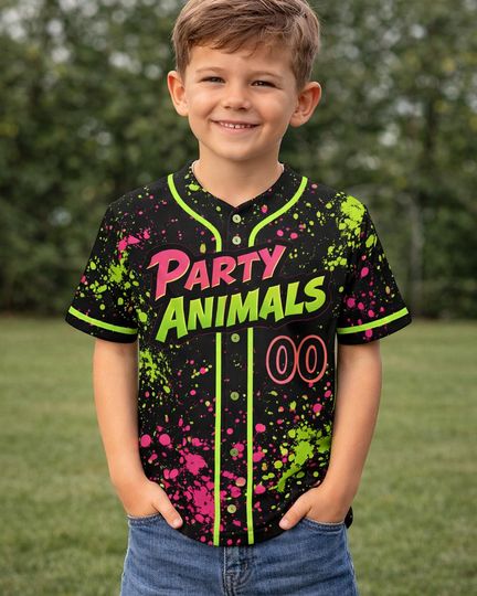 Custom Name Number Party Animal Jersey Shirt, Custom Monkey Team Baseball Jersey, Team Party Uniform, Paint Splatter Jersey