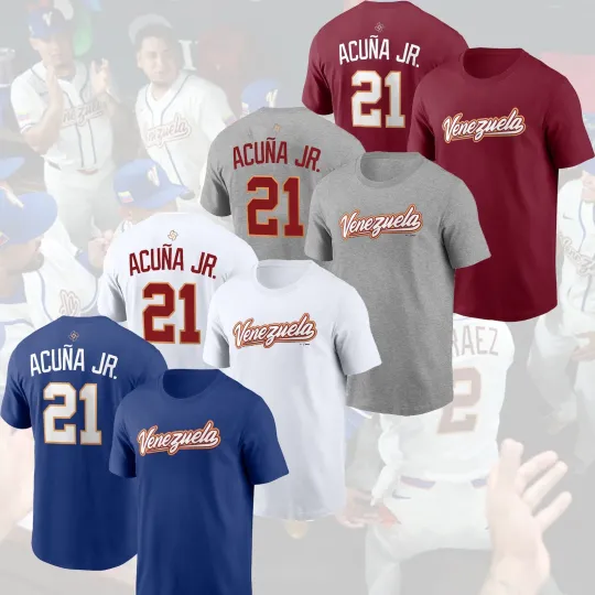 Discover Ronald Acuna Jr. #21 Venezuela 2026 World Baseball Classic Name & Number for Fan