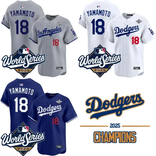 Discover Men's Dodgers #18 Yoshinobu Yamamoto 2025 World Series Printed Jersey