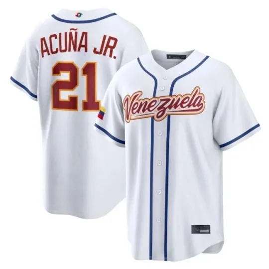 Discover Men's Venezue Ronald Acuña Jr. White 2026 World Baseball Printed Jersey