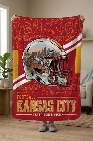 Discover Kansas City Football Blanket, Kansas Chiefs Throw, Football Fan Gifts, football Team Decor