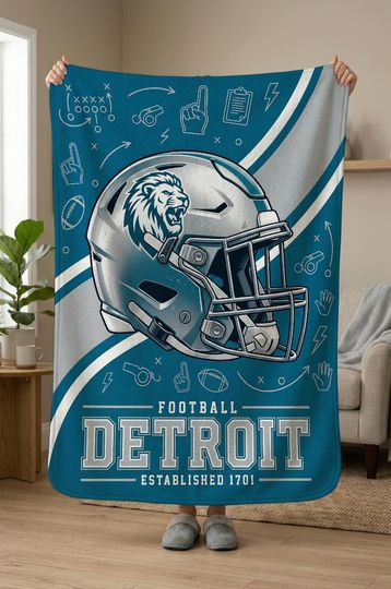 Discover Detroit Football Blanket, Detroit Lions Throw, Football Fan Gifts, football Team Decor