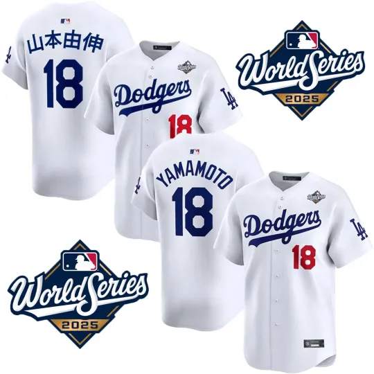 Discover Dodgerss #18 Yoshinobu Yamamoto 2025 World Series Home Printed Player Jersey