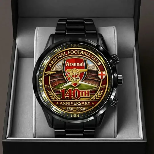 Arsenal FC 140th Anniversary Black Stainless Steel Calendar Watch