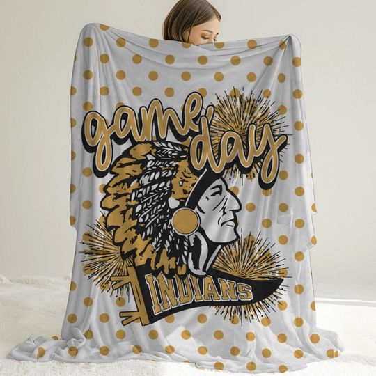 Discover Indians Mascot Game Day Football Stadium Blanket, Fleece Blanket for Sports Moms, Sports Fan Fleece Blanket for Baseball Games