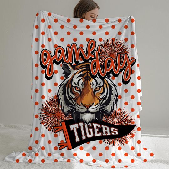 Discover Game Day Stadium Blanket for Football Games, Tigers Mascot Fleece Blanket for Sports Moms, Sports Fan Fleece Blanket for Baseball Games