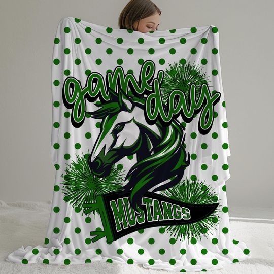 Discover Game Day Stadium Blanket for Football Games, Mustangs Mascot Fleece Blanket for Sports Moms, Sports Fan Fleece Blanket for Baseball Games