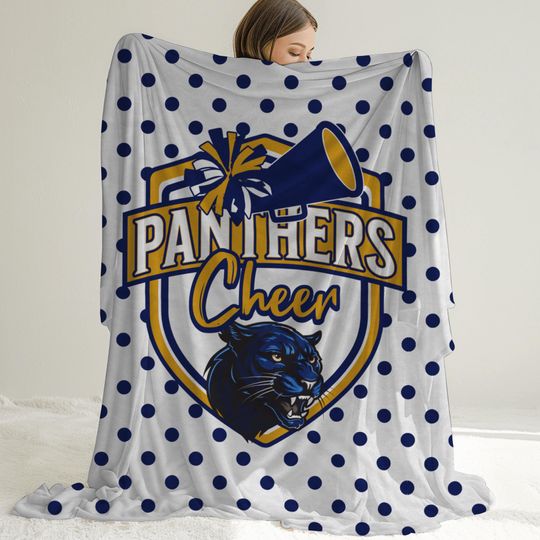 Discover Panthers Cheer Mascot Velveteen Fleece Blanket for Game Day, Stadium Blanket for Sports Moms, Sports Throw