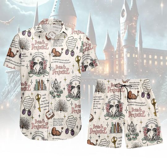 Discover Pride & Prejudice Hawaiian Shirt, Vintage Literature Button Shirt, Novel Men Shorts, Beach Outfit, Gift For Readers