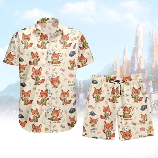 Discover Zootopia Hawaiian Shirt, Nick Wilde Button Shirt, Zootopia Men Shorts, Beach Vacation Outfit, Disney Trip Couple Outfit, Gift For Him