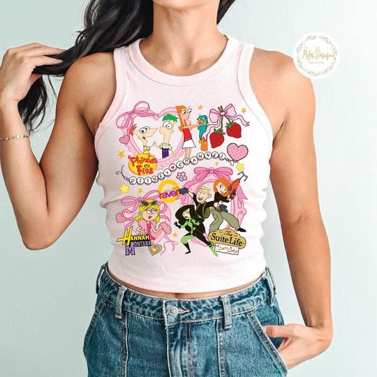 Coquette Bow Disney Channel Retro Shirt, Kim Possible Hannah Montana Tee, Cartoon Baby Tee Crop Tank, Phineas and Ferb, Lizzie McGuire Shirt