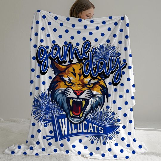 Game Day Stadium Blanket for Football Games, Wildcats Mascot Fleece Blanket for Sports Moms, Sports Fan Fleece Blanket for Baseball Games