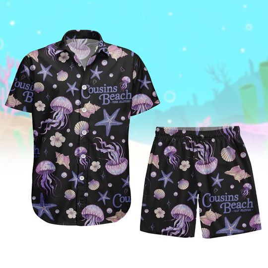 Jellyfish Hawaiian Shirt, Cousins Beach Button Shirt, Marine Life Men Shorts, Vacation Outfit, Gift For Him