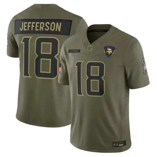 Discover Men's Vikingss #18 Justin Jefferson Olive 2025 Salute to Service Limited Jersey