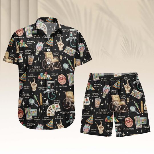 Discover Speech Therapy Hawaiian Shirt, Therapist Button Shirt, Language Men Shorts, Vacation Outfit, Gift For Him