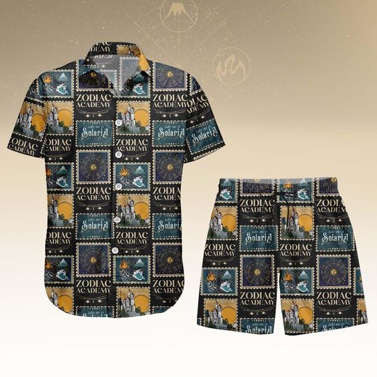 Zodiac Academy Hawaiian Shirt, Astrology Button Shirt, Zodiac Men Shorts, Summer Outfit, Birthday Gift